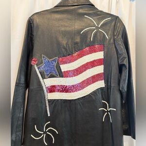 Wicker Factory Black Leather Jacket with Sequin Flag